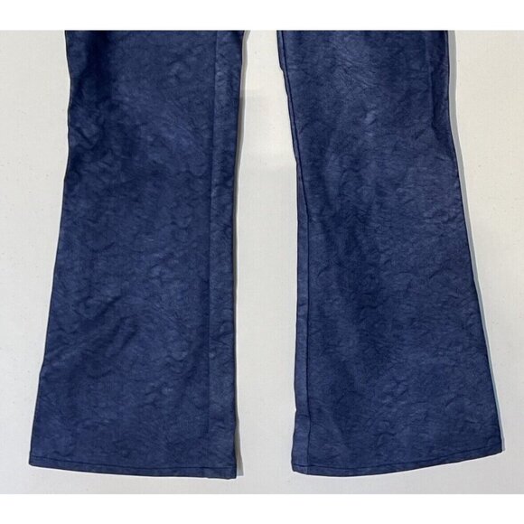 New L.AM.GIA Washed Navy Blue Faux Vegan Leather Stretch Flared Leg Pants - Picture 7 of 10